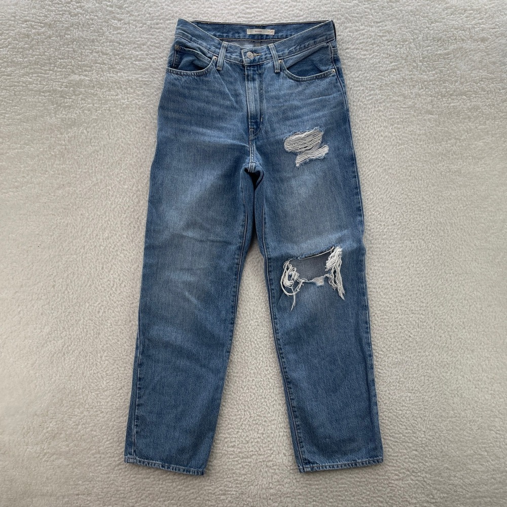 Levis 94 Baggy Jeans Womens 27 Blue Distressed Denim High Rise Y2K Grunge